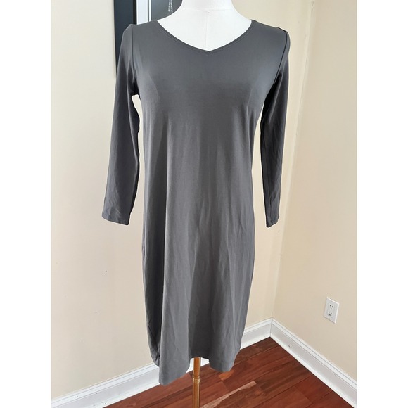NWT Eileen Fisher Viscose Jersey V-Neck Dress Ash Grey XS NEW - Picture 2 of 7